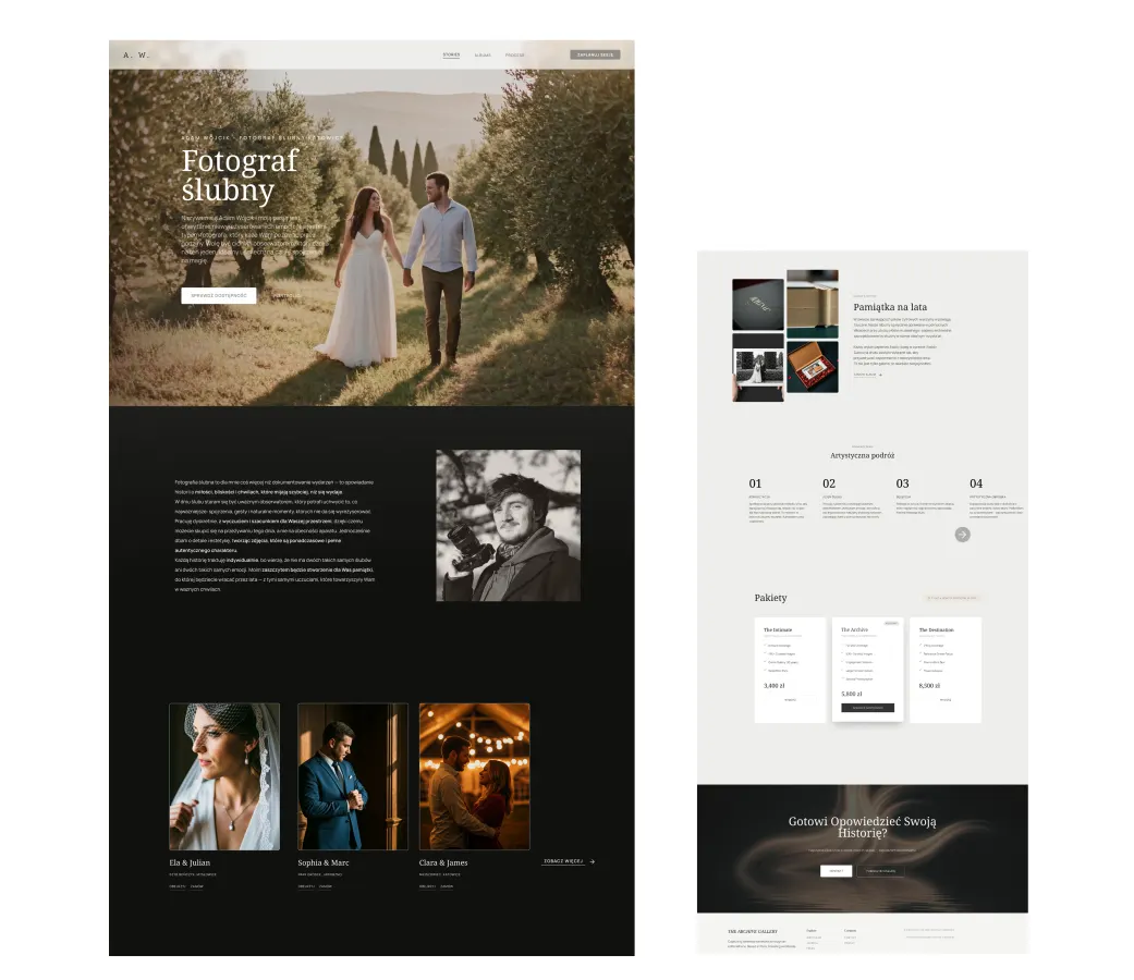Makieta strony fotografa ślubnego na laptopie – podgląd pełnego projektu